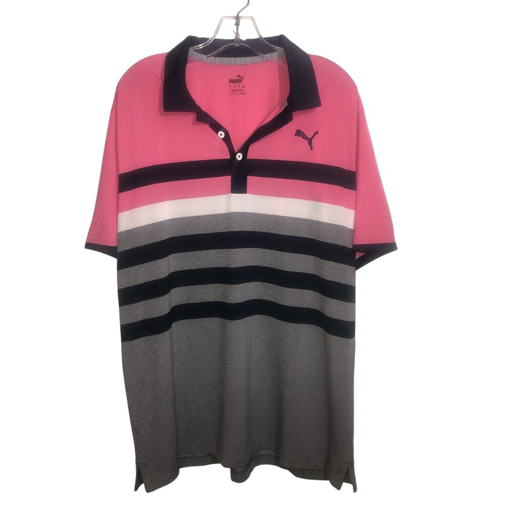 Puma MATTR One Way Golf Polo Shirt 599115 Men's Sunset Pink/Navy Sz Large